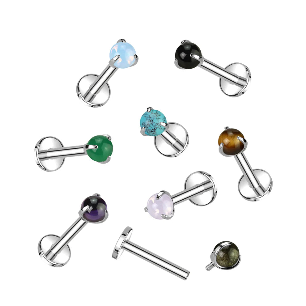 Implant Grade Titanium Internally Threaded Labret With Claw Set Natural Stone Top