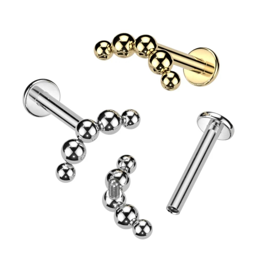Implant Grade Titanium Internally Threaded Labret With Curved 5 Beaded Ball Top