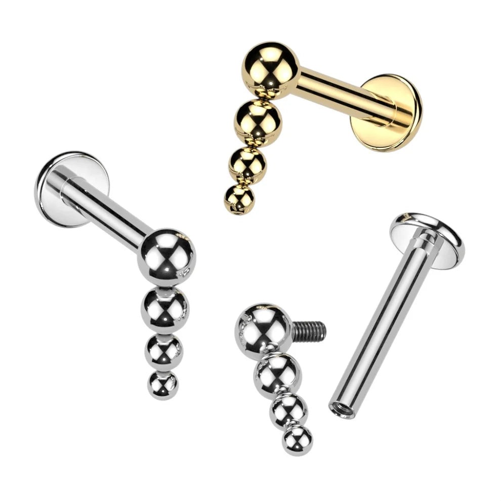 Implant Grade Titanium Internally Threaded Labret With Descending Beaded Ball Top