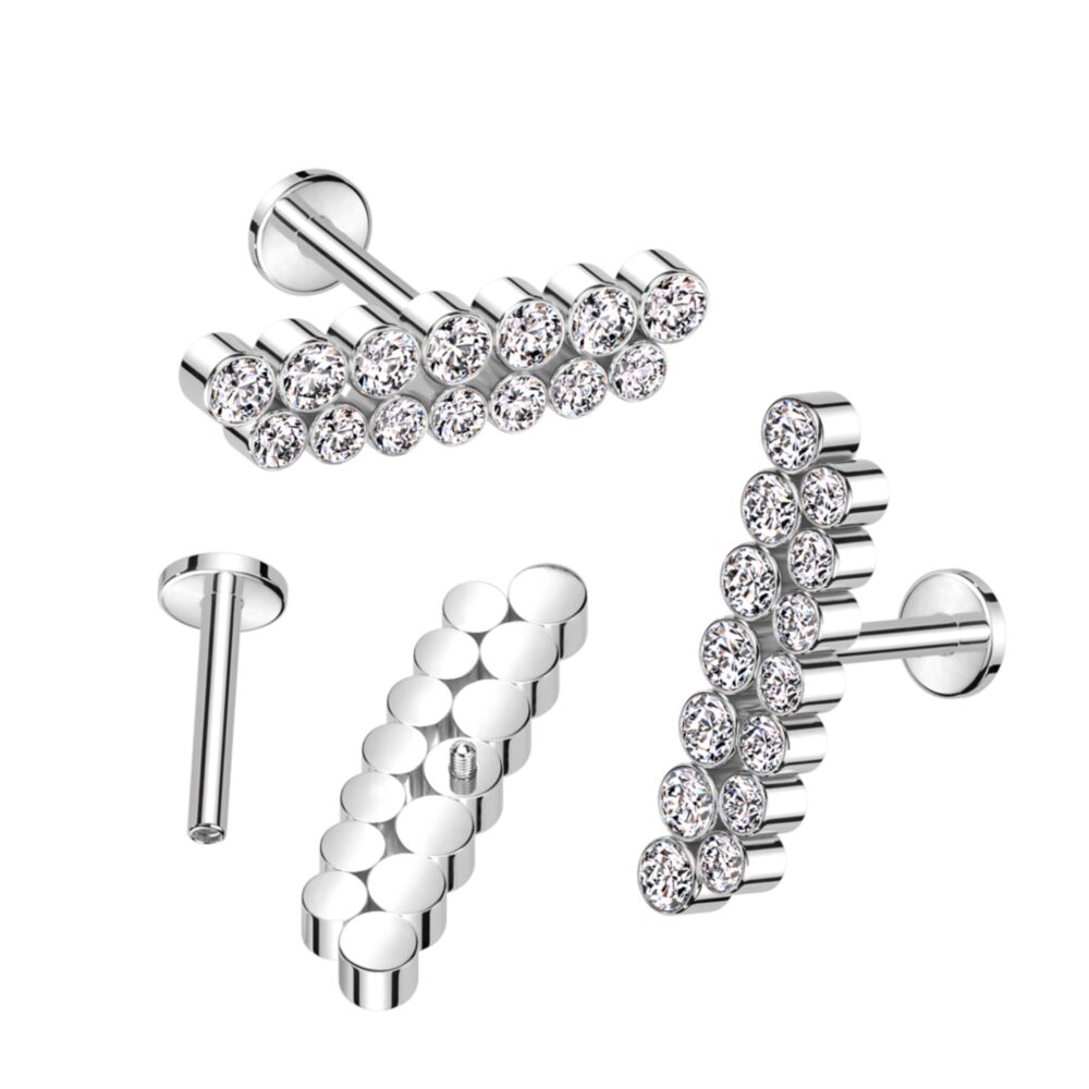 Implant Grade Titanium Internally Threaded Labret With Double Line Bezel Set CZ Top