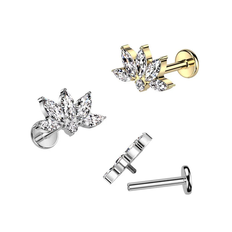 Implant Grade Titanium Internally Threaded Labret With Marquise CZ Flower Top