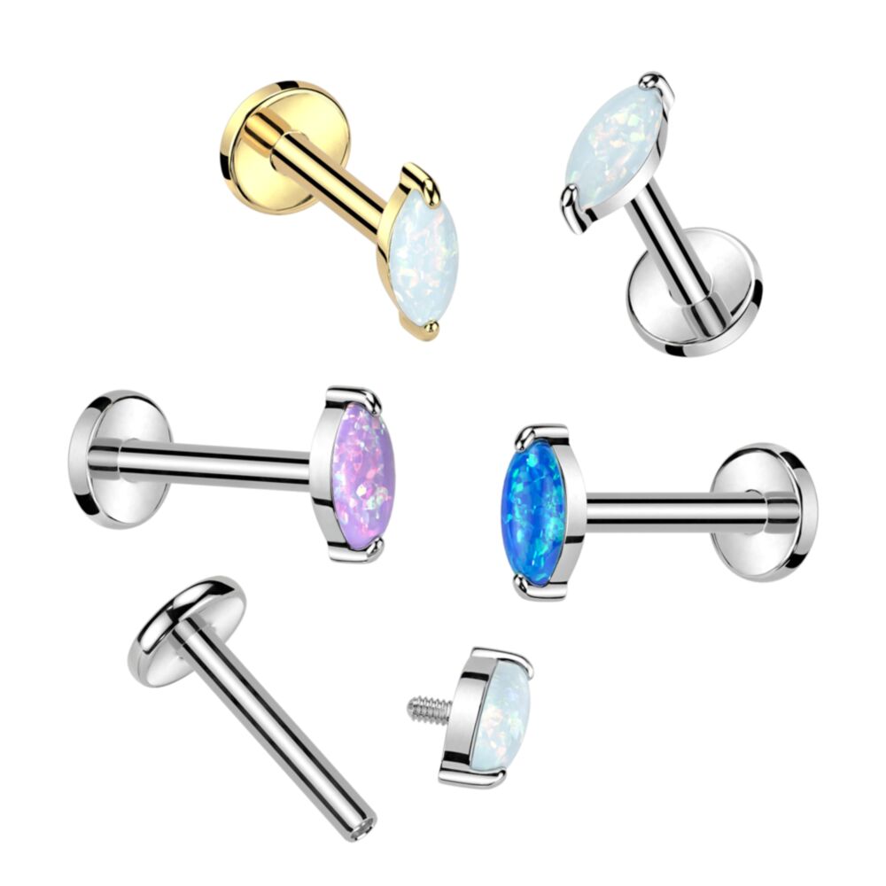 Implant Grade Titanium Internally Threaded Labret With Marquise Opal Top