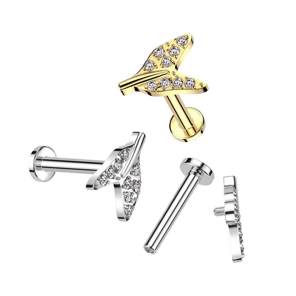 Implant Grade Titanium Internally Threaded Labret With Pave CZ Tale End Top