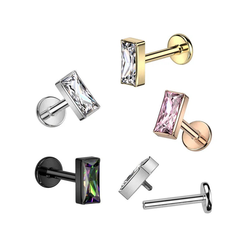 Implant Grade Titanium Internally Threaded Labret With Rectangular CZ Top