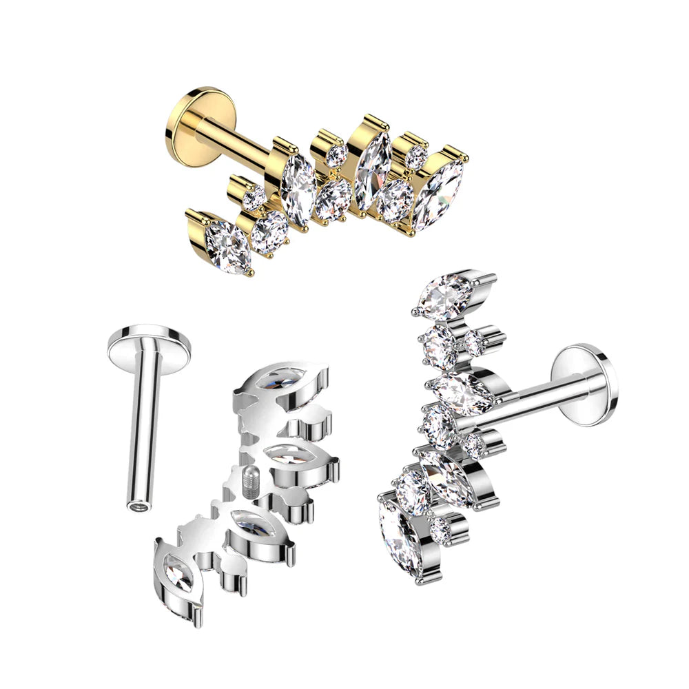 Implant Grade Titanium Internally Threaded Labret With Round and Marquise CZ Curved Top