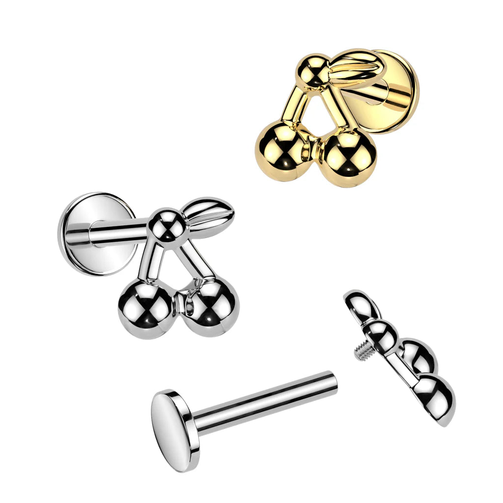 Implant Grade Titanium Internally Threaded Labret, Flat Back Stud With Cherry Top