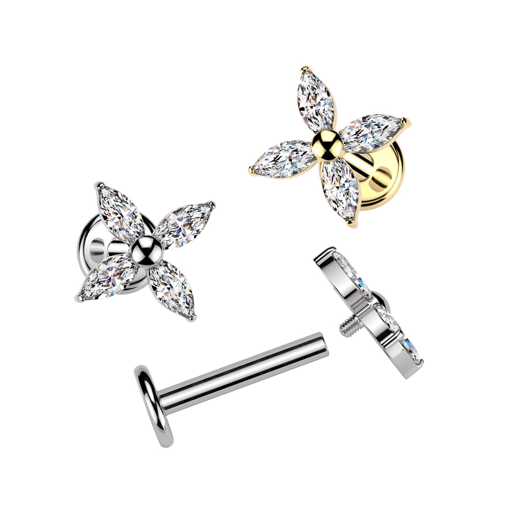 Implant Grade Titanium Internally Threaded Marquise CZ Flower Top