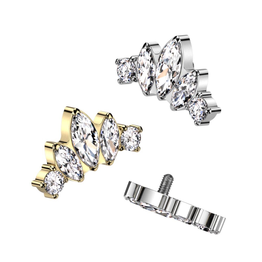 Implant Grade Titanium Internally Threaded Marquise and Round CZ Fan Top
