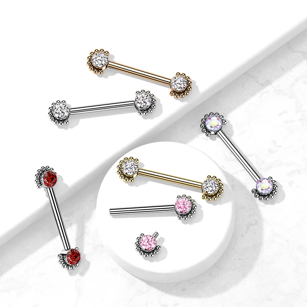 Implant Grade Titanium Internally Threaded Nipple Barbell With Bezel...