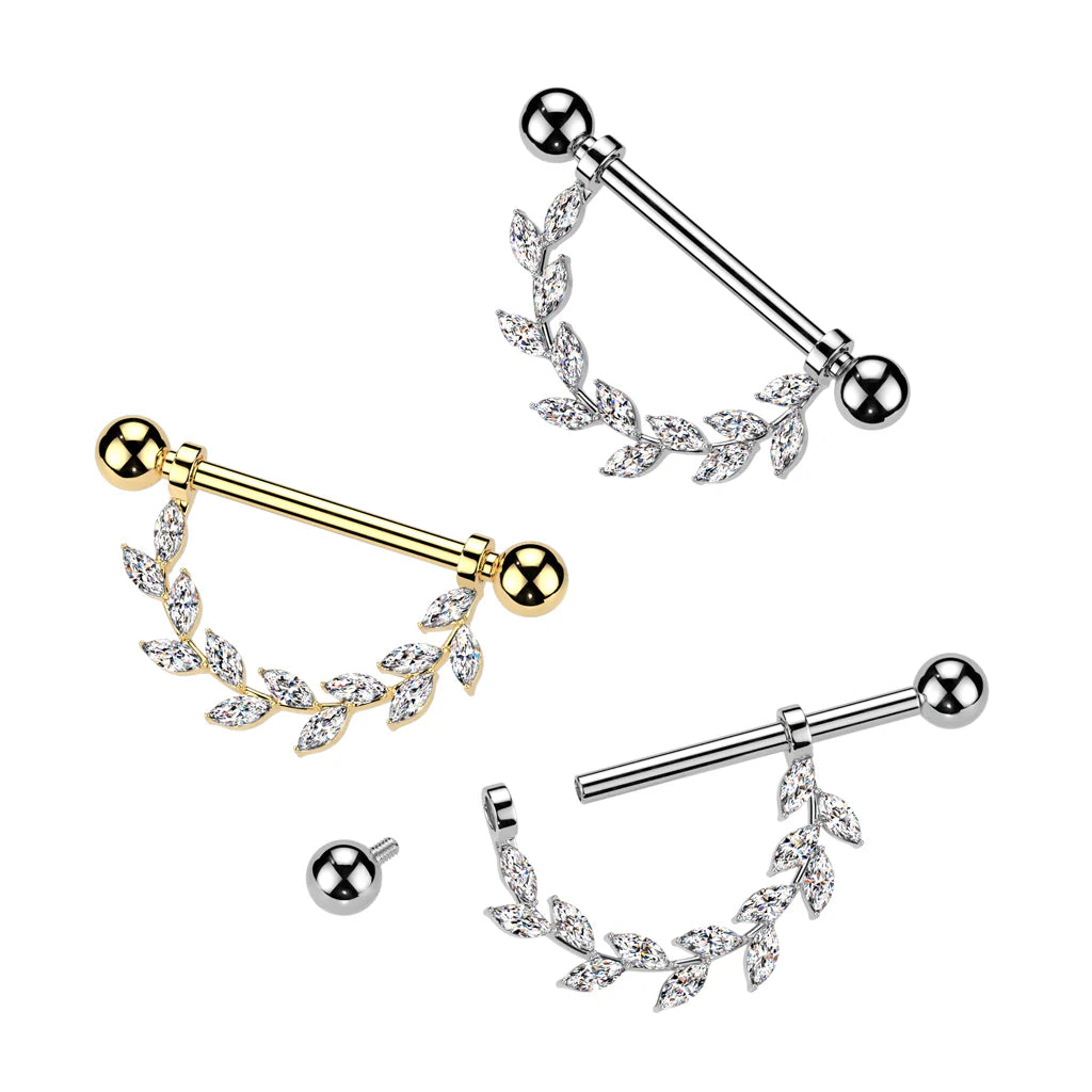 Implant Grade Titanium Internally Threaded Nipple Barbell With Marquise CZ Dangle
