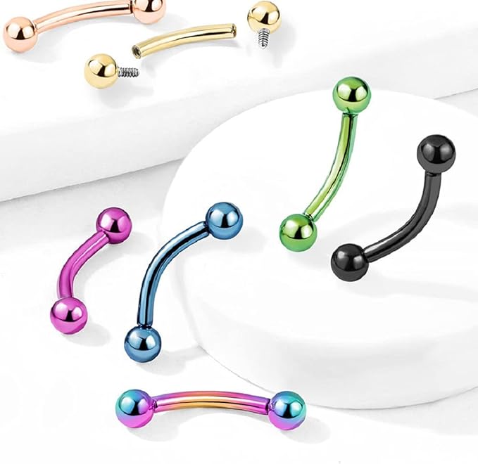 Implant Grade Titanium Internally Threaded PVD Plated Curved Barbell