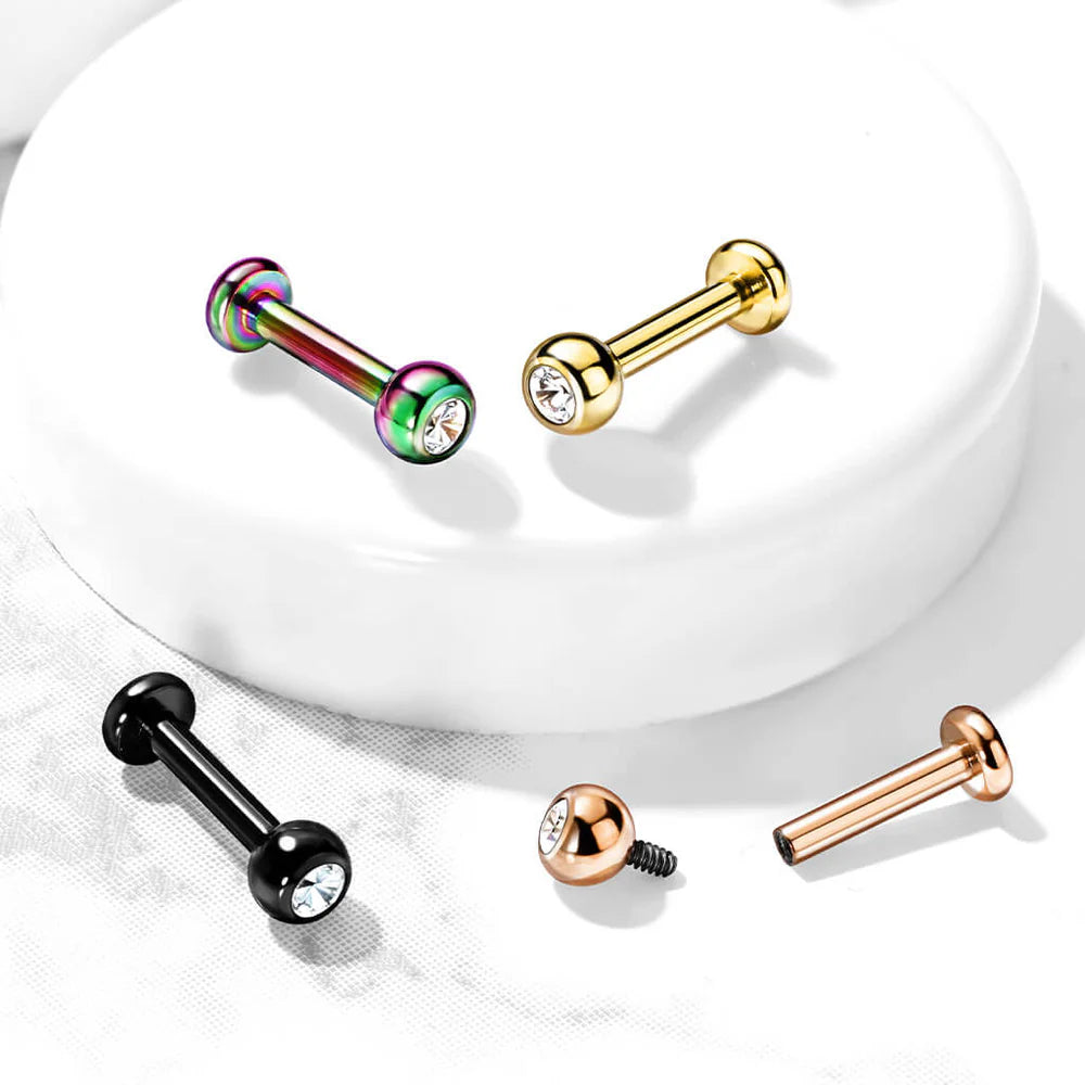 Implant Grade Titanium Internally Threaded PVD Plated Jewel Top Labret
