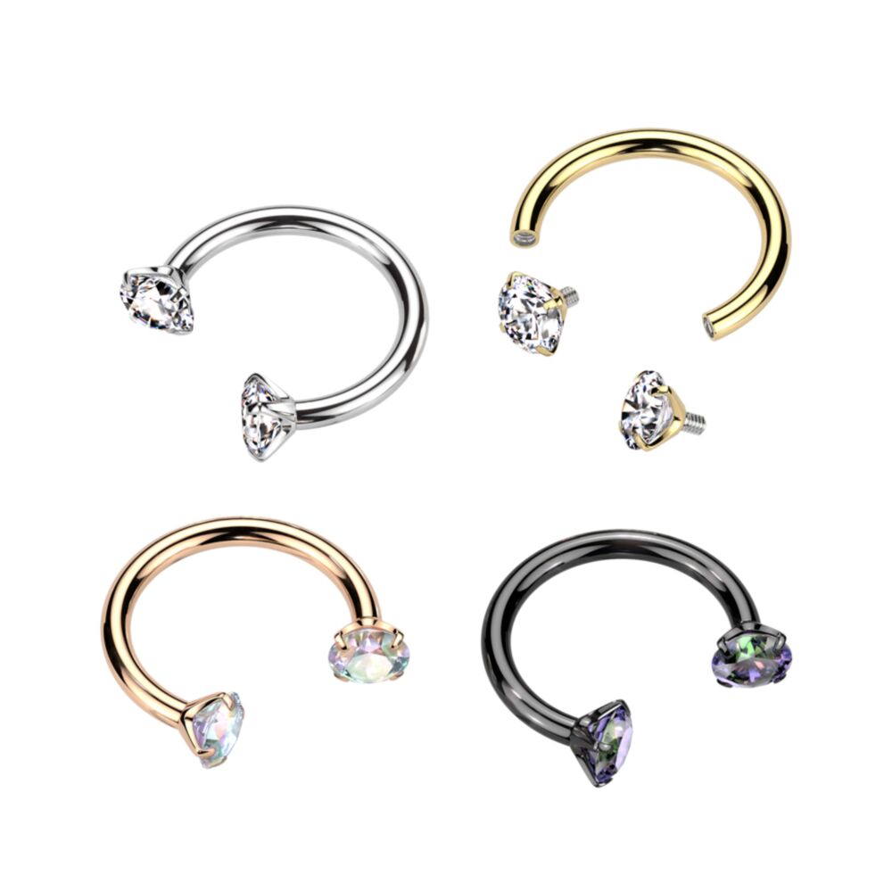 Implant Grade Titanium Internally Threaded Prong Set CZ Horseshoe