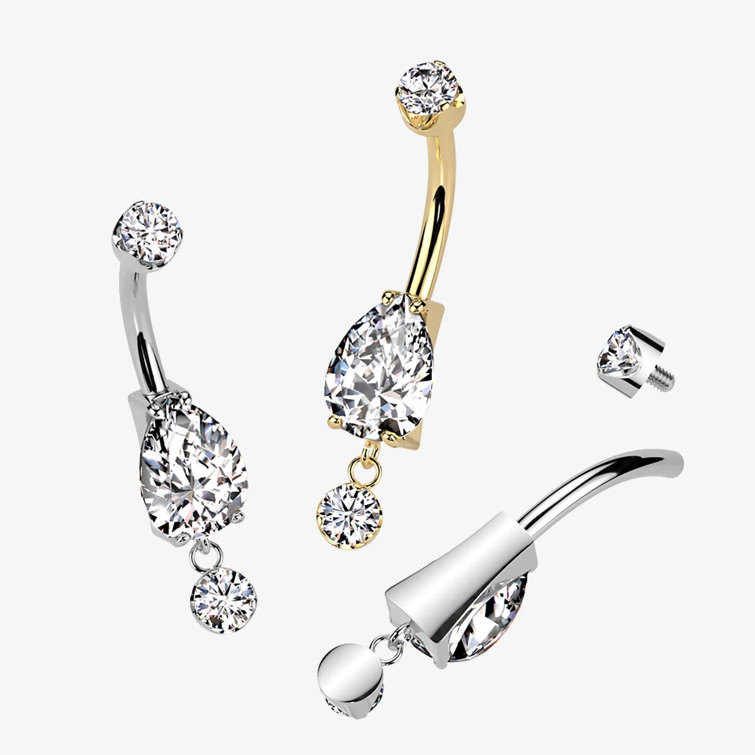Implant Grade Titanium Internally Threaded Prong Set Pear CZ With Prong Set CZ Dangle