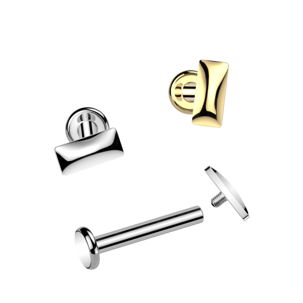 Implant Grade Titanium Internally Threaded Rounded Rectangle Top Labret, Flat Back Stud