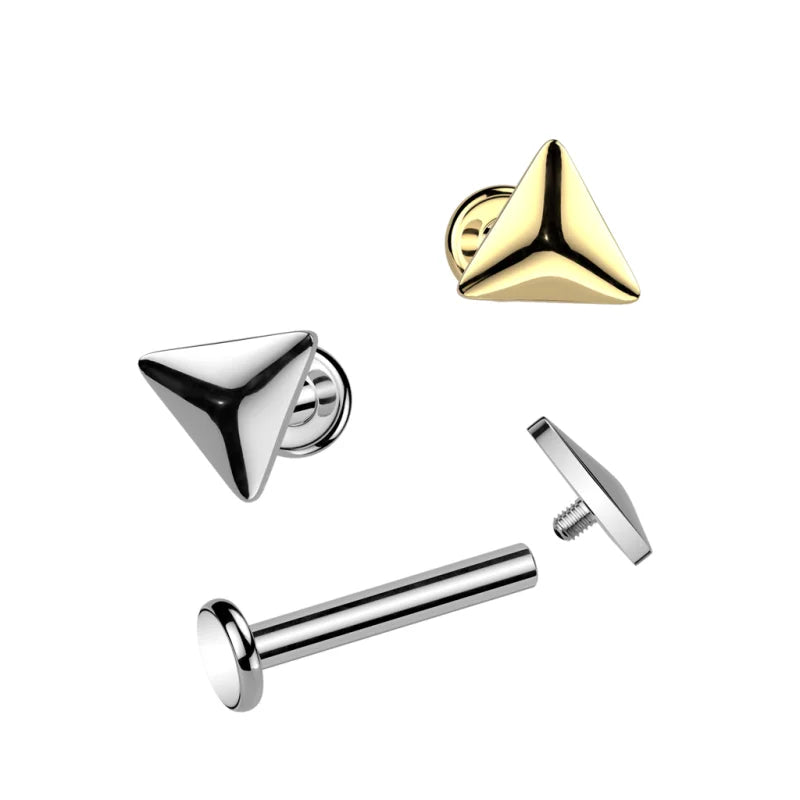 Implant Grade Titanium Internally Threaded Rounded Triangle Top Labret, Flat Back Stud