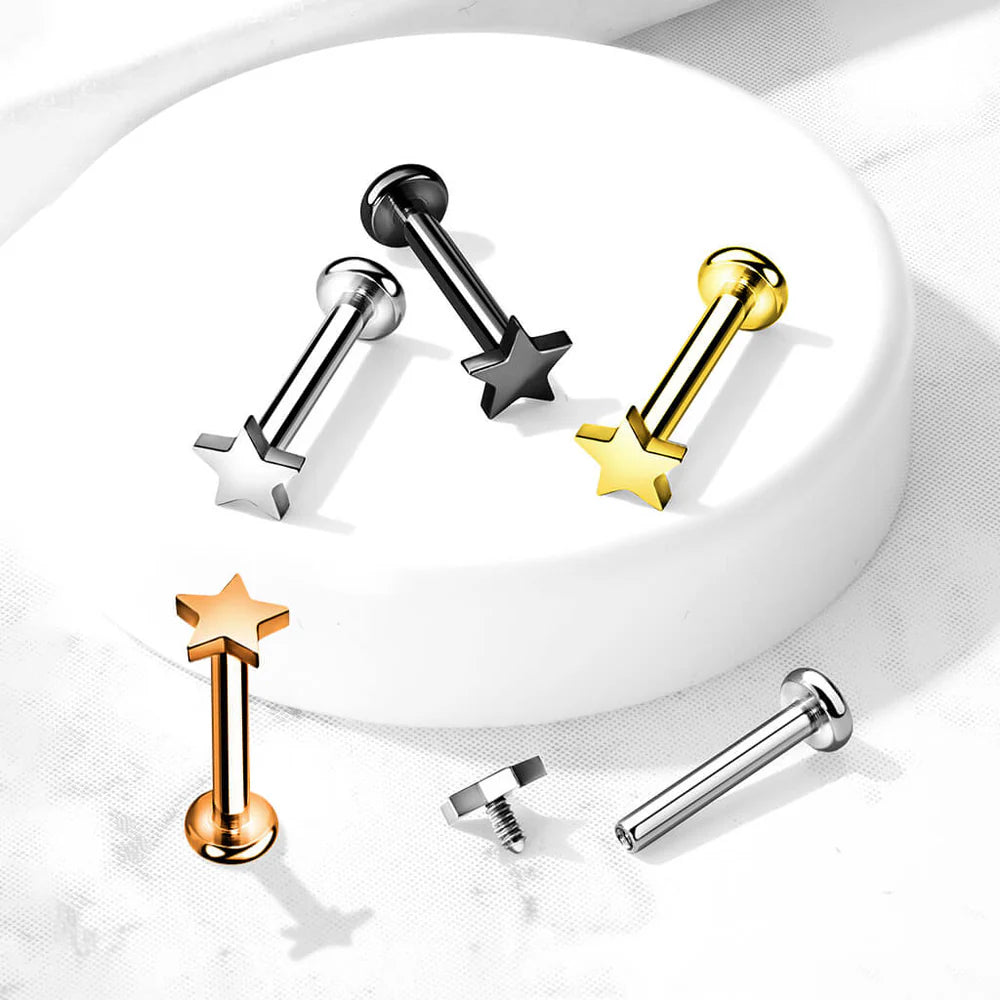 Implant Grade Titanium Internally Threaded Star Top Labret Stud