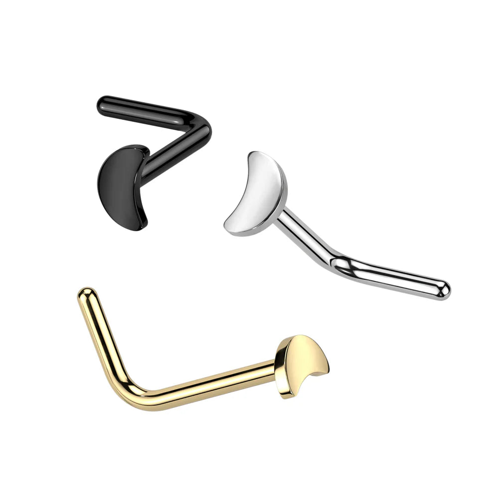 Implant Grade Titanium L Bend Nose Ring With Flat Crescent Moon Top