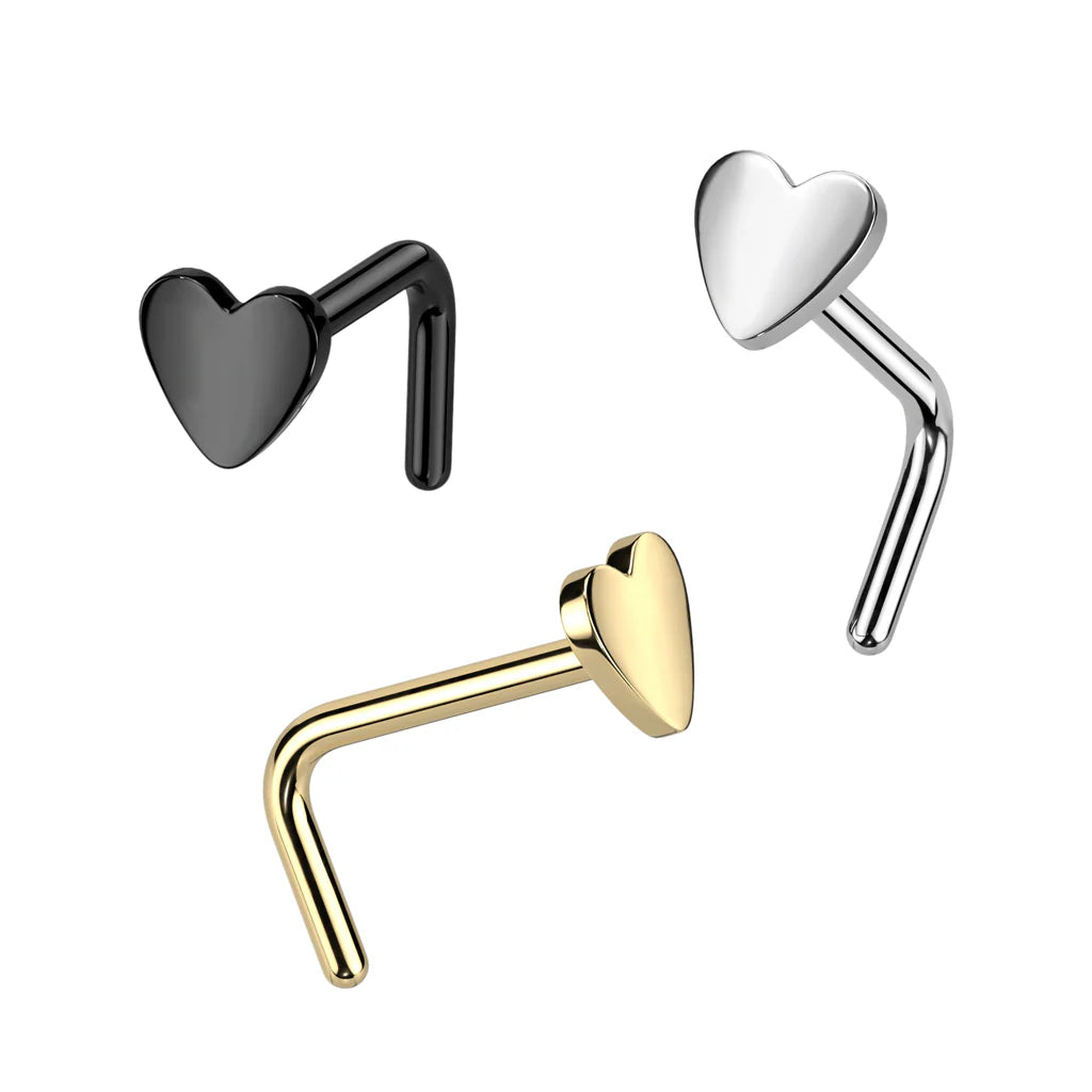 Implant Grade Titanium L Bend Nose Ring With Flat Heart Top