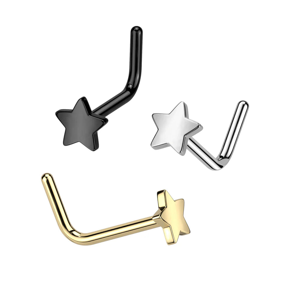 Implant Grade Titanium L Bend Nose Ring With Flat Star Top