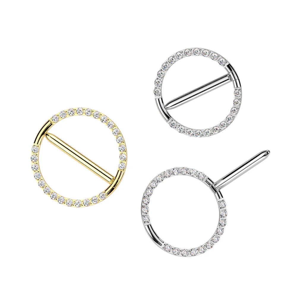 Implant Grade Titanium Nipple Hoop Swinging Clicker With CNC Pave CZ