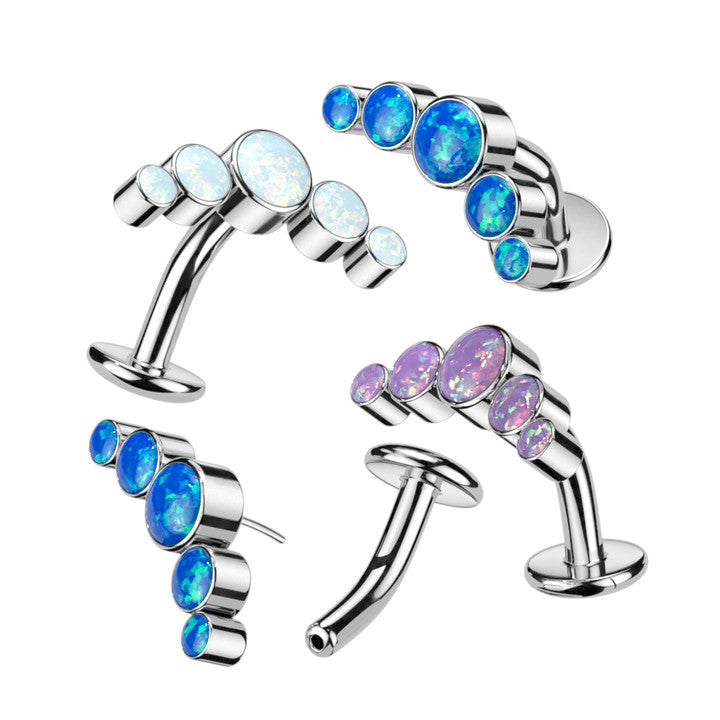Implant Grade Titanium Threadless Floating Base Belly Button Ring With 5 Round Bezel Set Opal Curve Top