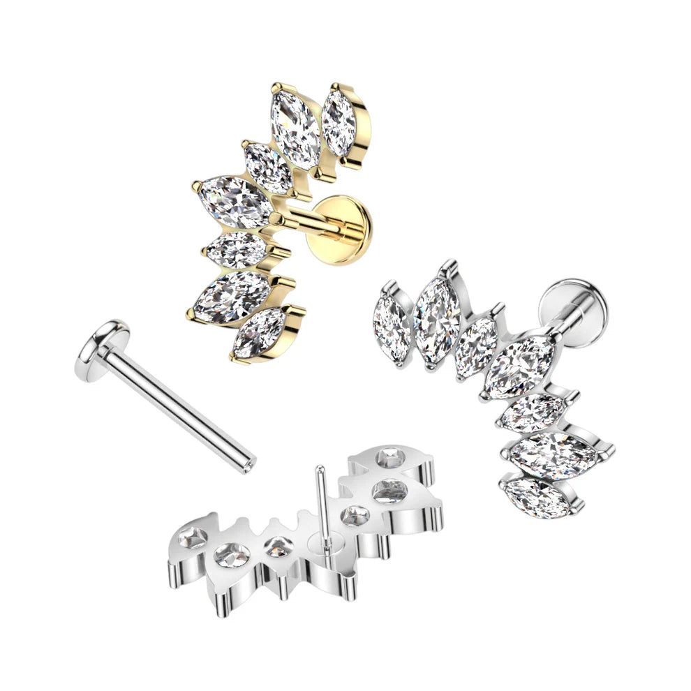 Implant Grade Titanium Threadless Labret With 7 Marquise CZ Set Curve Top