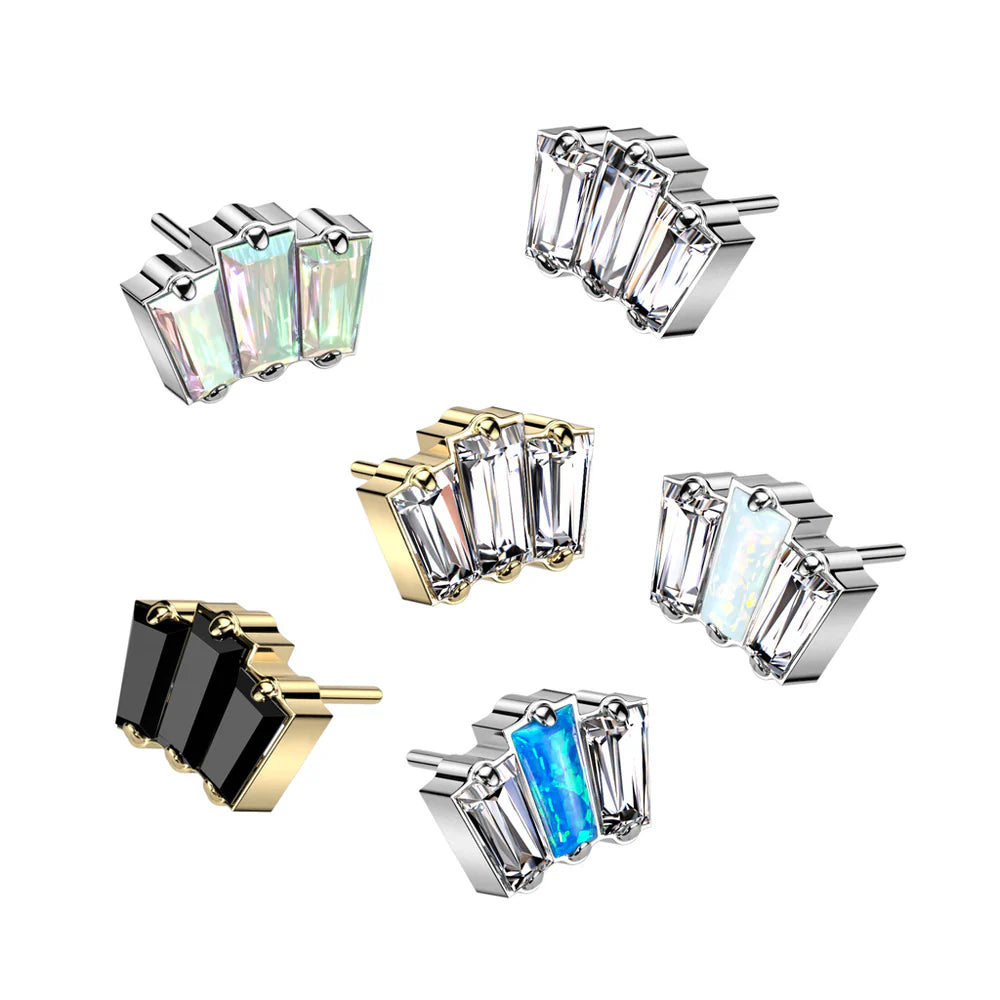 Implant Grade Titanium Threadless Push In 3 Baguette Top With CZ or Opal Center