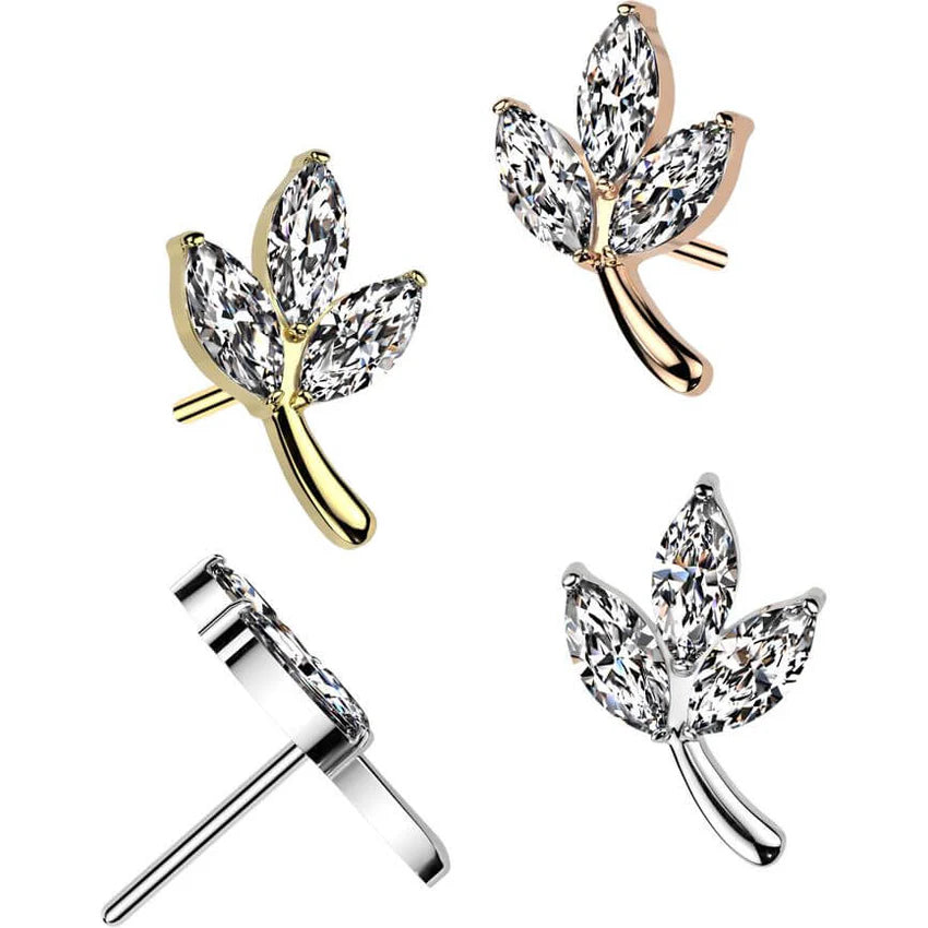 Implant Grade Titanium Threadless Push In 3 Marquise CZ Leaf Top