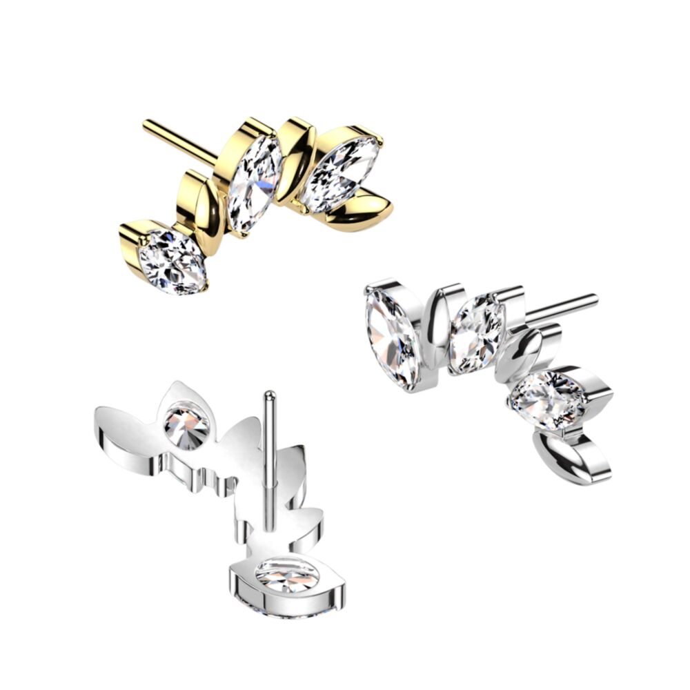 Implant Grade Titanium Threadless Push In 3 Marquise CZ Vine Top