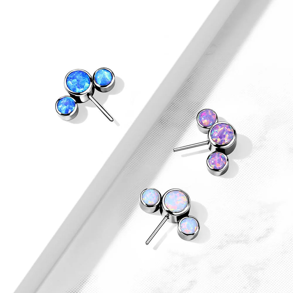 Implant Grade Titanium Threadless Push In 3 Round Bezel Set Opal Curved Forward Facing Top