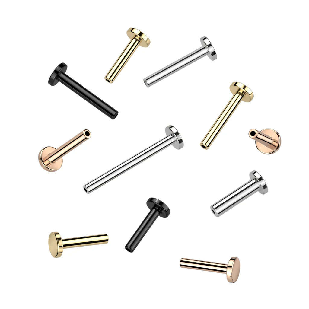 Implant Grade Titanium Threadless Push In 3mm Base Flat Back Stud Labret Pins