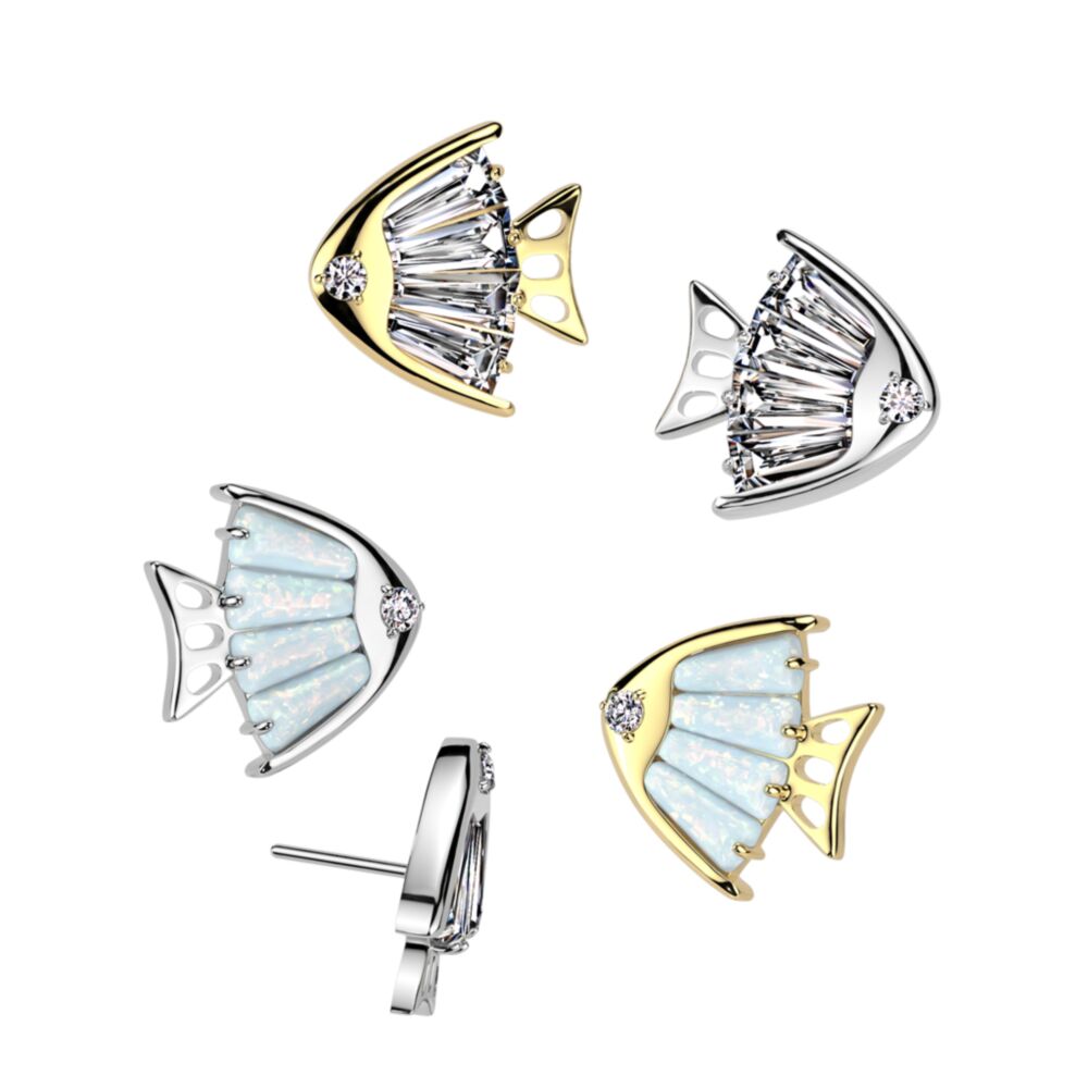 Implant Grade Titanium Threadless Push In 4 Baguette CZ or Opal Fish Body With CZ Eye Top