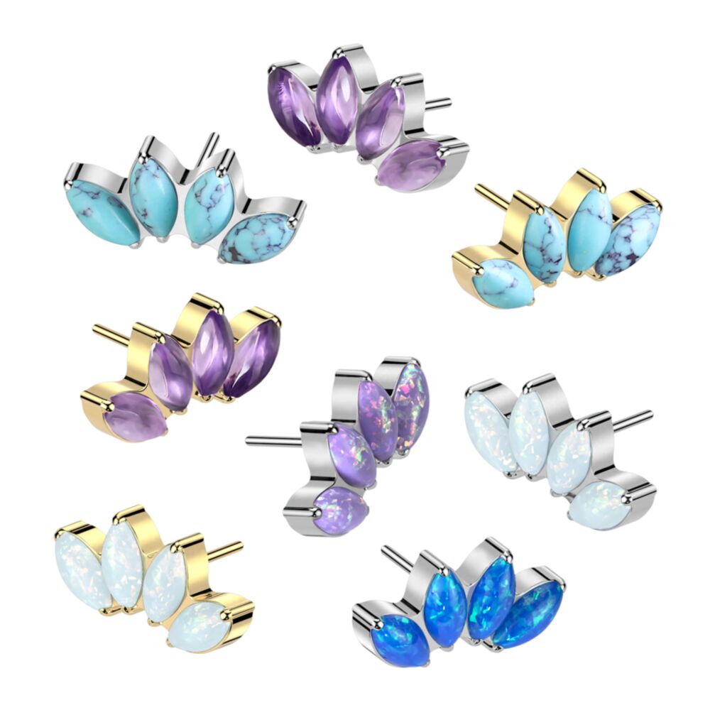 Implant Grade Titanium Threadless Push In 4 Marquise Opal and Natural Stone Fan Top