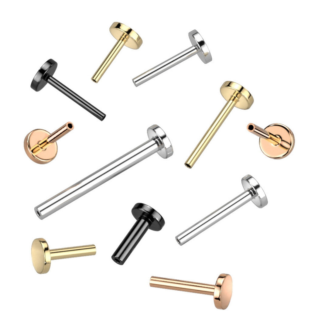 Implant Grade Titanium Threadless Push In 4mm Base Flat Back Stud Labret Pins