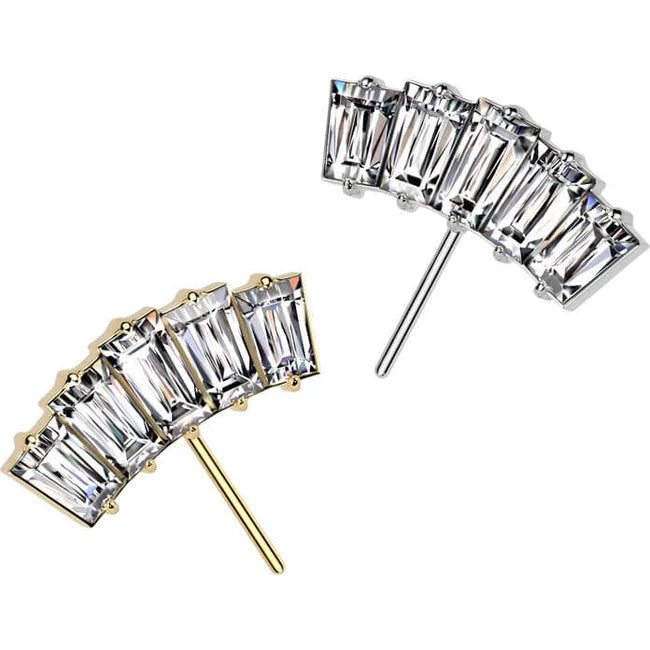 Implant Grade Titanium Threadless Push In 5 Baguette CZ Fan Forward Facing Top