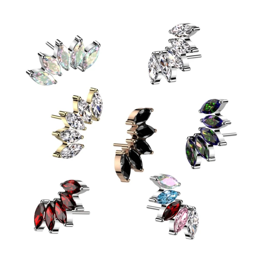 Implant Grade Titanium Threadless Push In 5 Marquise CZ Fan Top