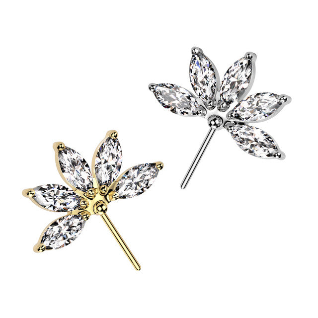 Implant Grade Titanium Threadless Push In 5 Marquise CZ Forward Facing Fan Top