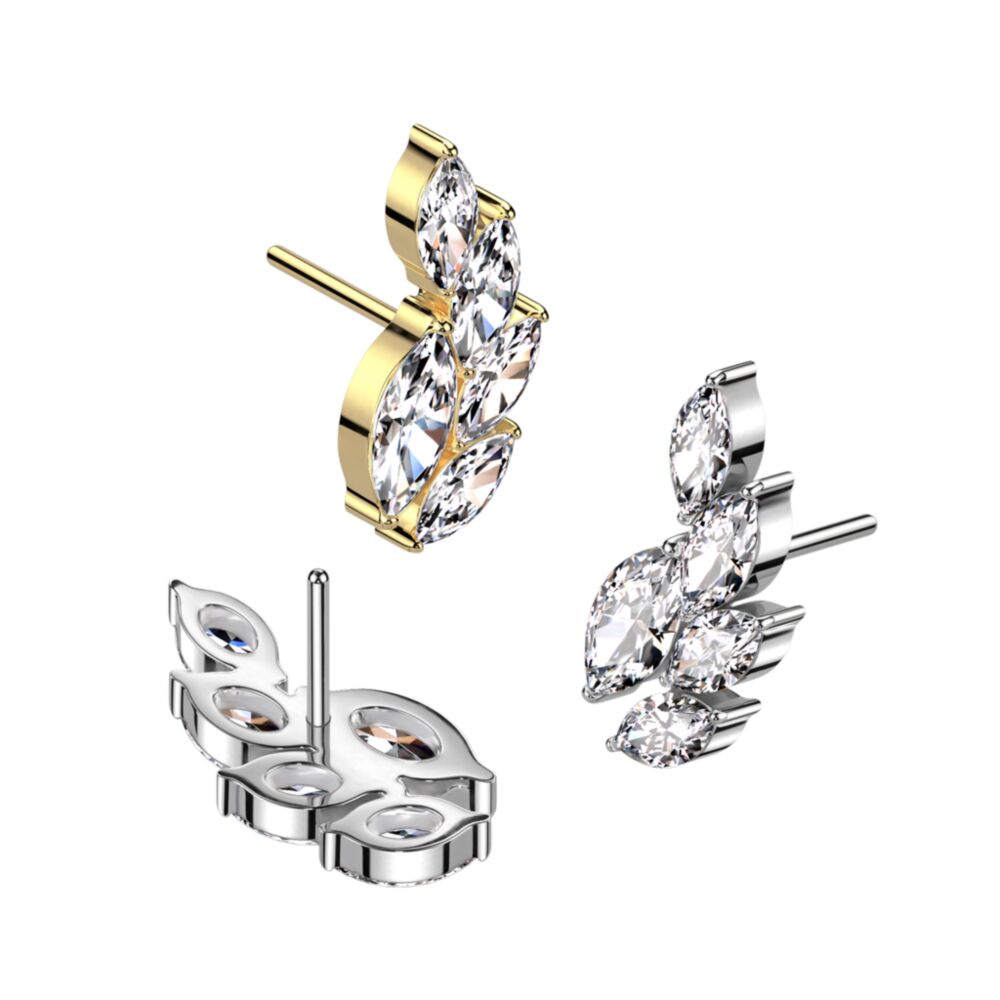Implant Grade Titanium Threadless Push In 5 Marquise CZ Vine Top