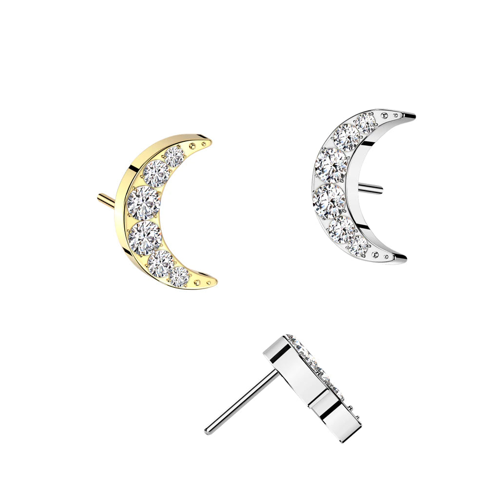 Implant Grade Titanium Threadless Push In 6 CNC Set CZ Crescent Moon Top