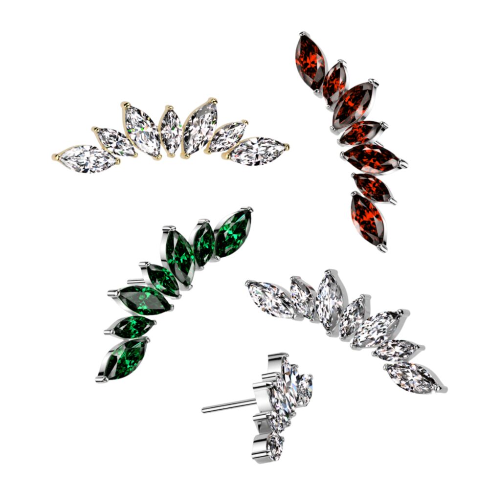 Implant Grade Titanium Threadless Push In 7 Marquise CZ Wide Fan Top