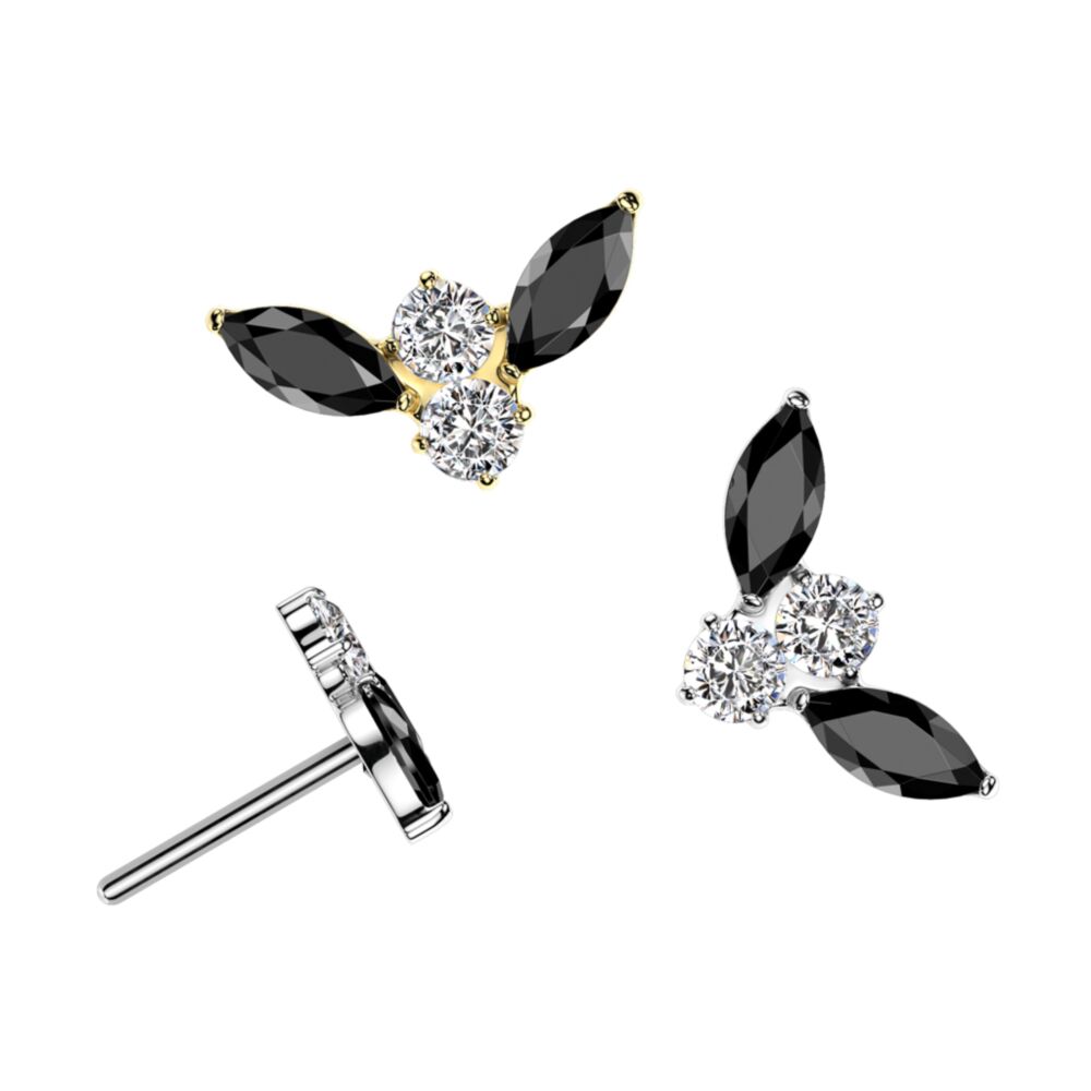 Implant Grade Titanium Threadless Push In Bat Top With Marquise CZ Wings