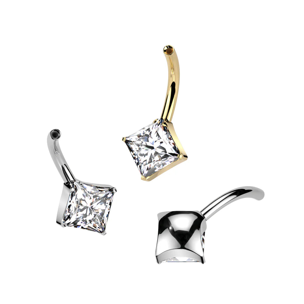 Implant Grade Titanium Threadless Push In Belly Button Pin With One Fixed Prong Set Dia CZ