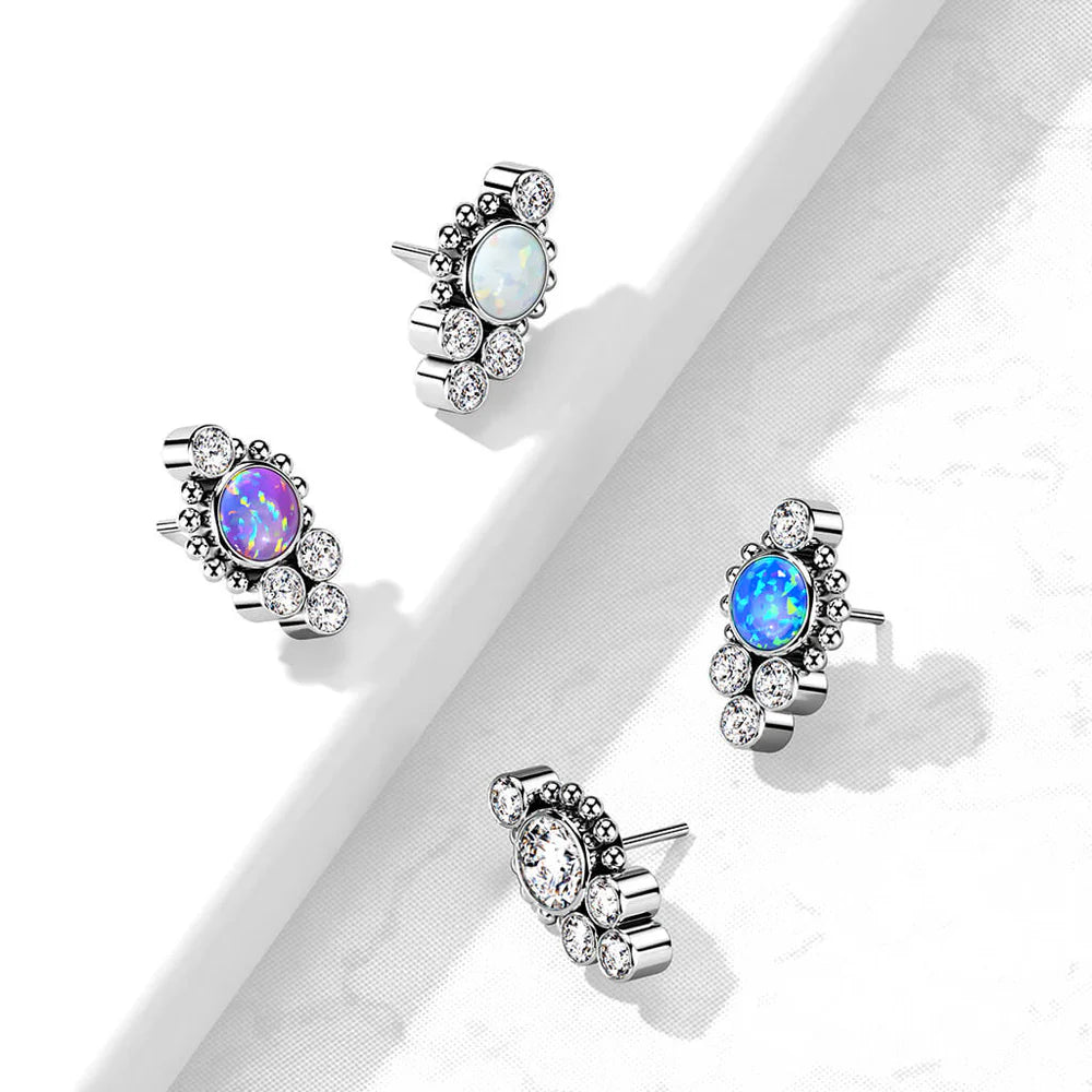 Implant Grade Titanium Threadless Push In Bezel Set CZ or Opal Center...