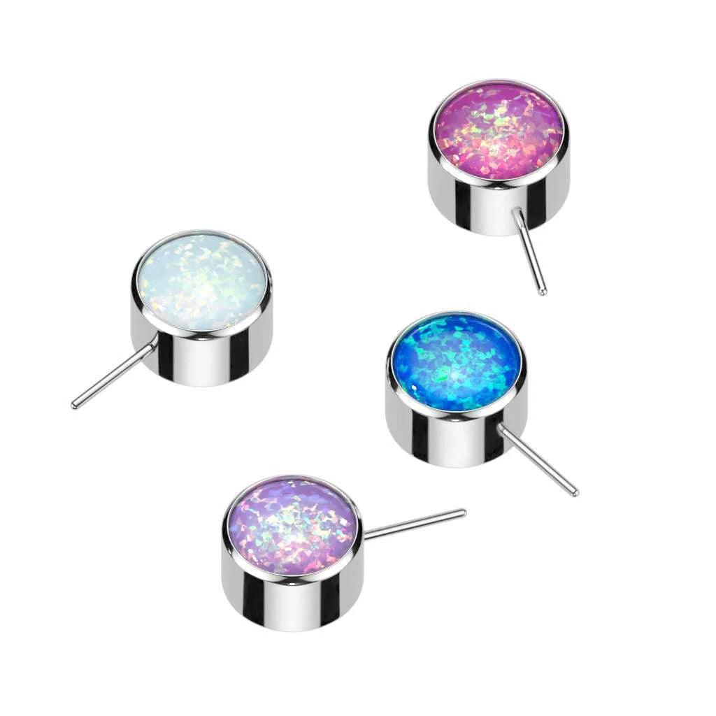 Implant Grade Titanium Threadless Push In Bezel Set Forward Facing Opal Ball