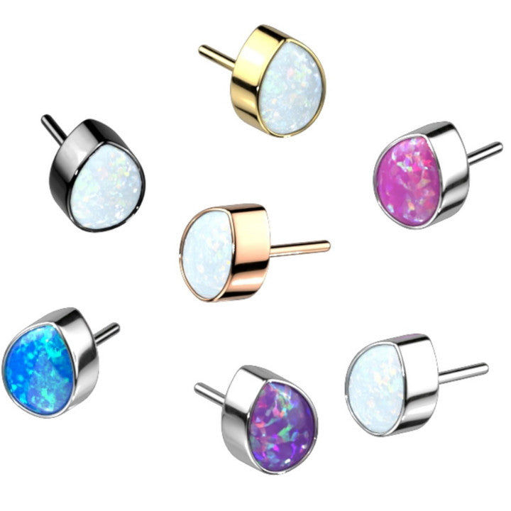 Implant Grade Titanium Threadless Push In Bezel Set Pear Opal Top
