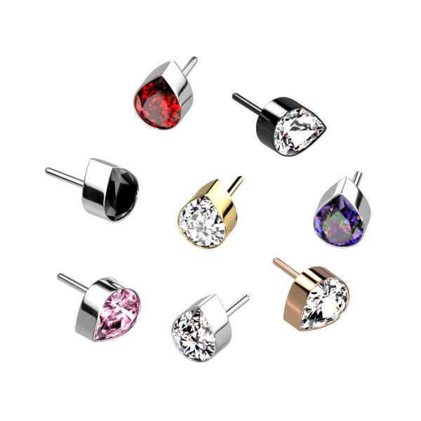Implant Grade Titanium Threadless Push In Bezel Set Teardrop CZ Top