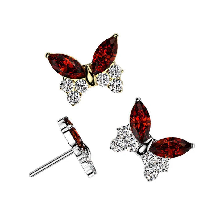 Implant Grade Titanium Threadless Push In Butterfly Top With Marquise and Pave CZ Wings