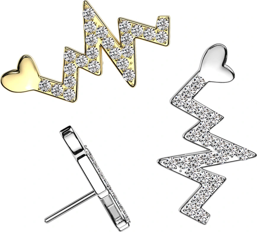Implant Grade Titanium Threadless Push In CNC Pave CZ Heartbeat