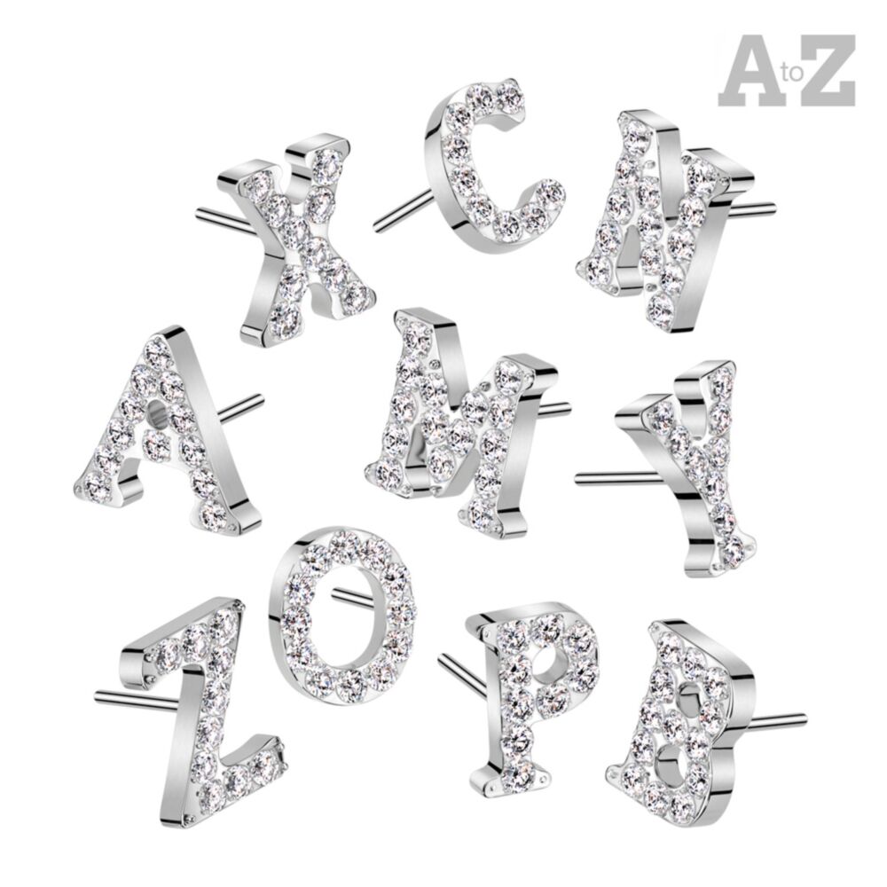 Implant Grade Titanium Threadless Push In CNC Set CZ Paved Alphabet Initial Top